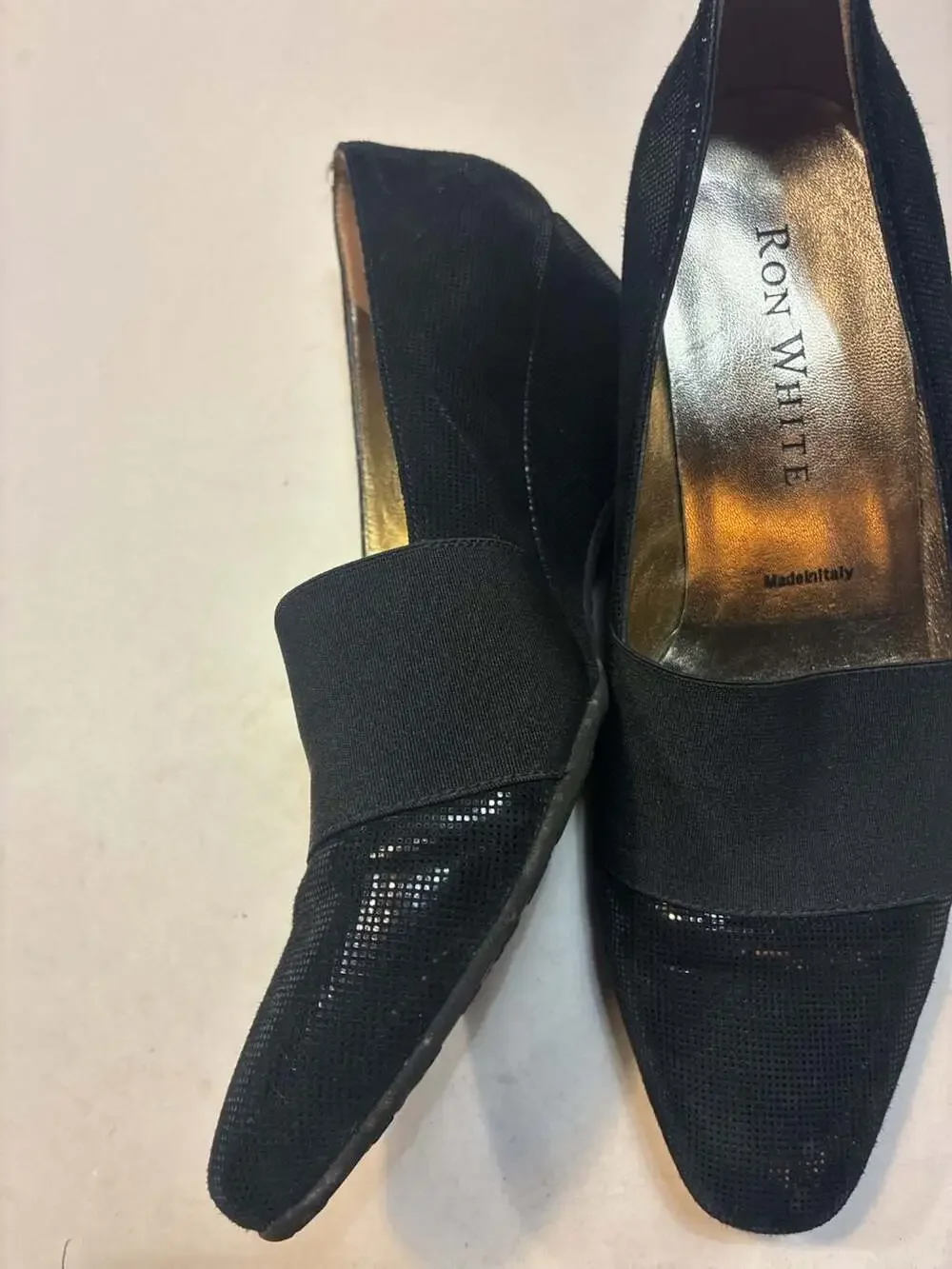 Ron White Black Suede and Mesh Wedge Heels Made in Italy